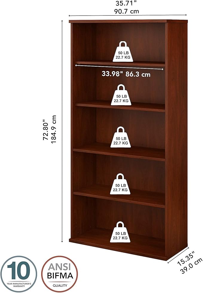 Bush Business Furniture Studio C Tall 5 Shelf Bookcase in Hansen Cherry - Image 5
