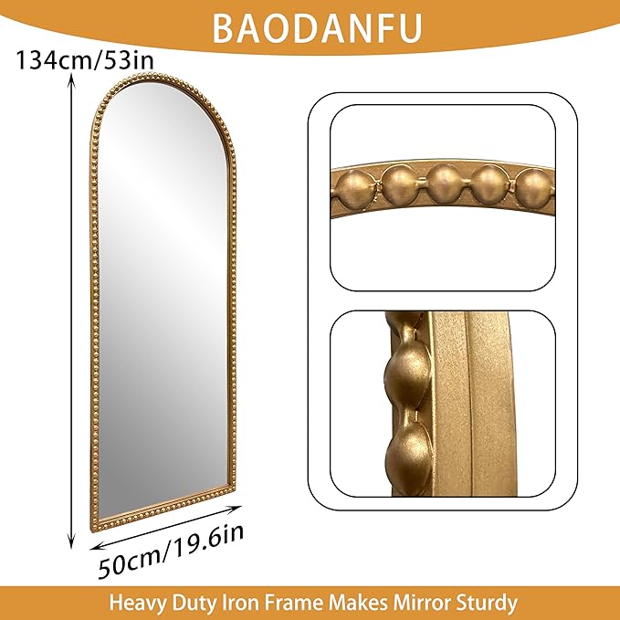 Vintage Full Length Wall Mirror, Large Gold Arch Floor Mirror 20"X53" - Image 4