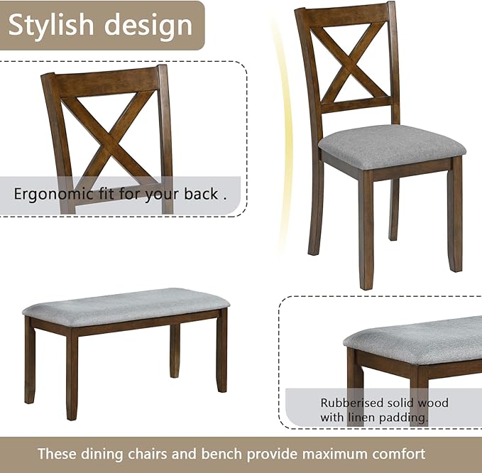 soges 6 Piece Kitchen Dining Set, Rectangular Wooden Dining Table - Image 8