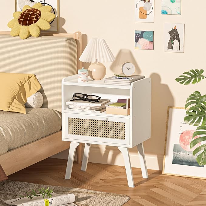 Lerliuo Rattan Nightstands Set of 2, Bedside Table - Image 4