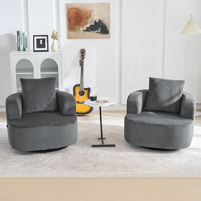 Furnimart 360° Swivel Barrel Accent Chair Set of 2, Round Upholstered Comfy by FurnimartFurniture