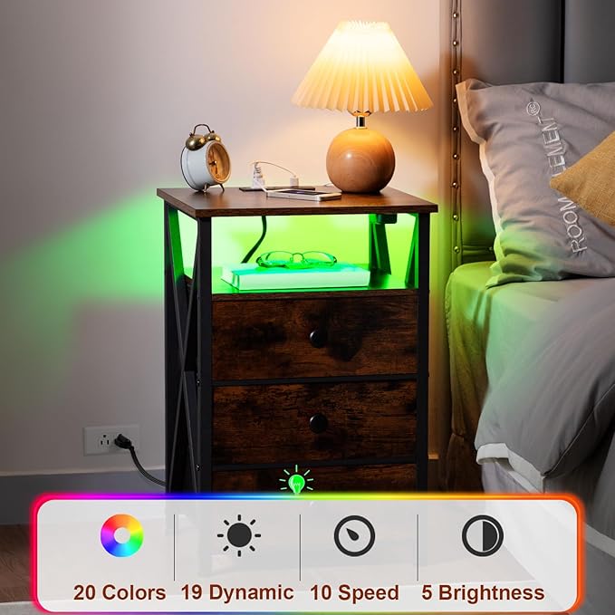 AMHANCIBLE LED Nightstand with Charging Station, Smart End Side Table with USB - Image 8