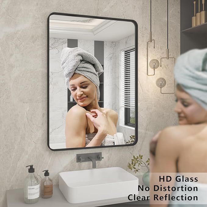 24x36 Inch Black Framed Mirror for Wall, Matte Black Bathroom Rectangle Mirror - Image 3