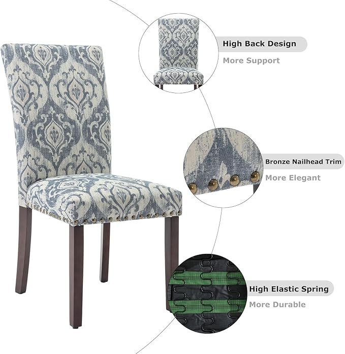 COLAMY Upholstered Parsons Dining Chairs Set of 2, Fabric Dining Room Kitchen - Image 6