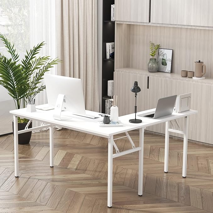 DlandHome Reversible L-Shaped Desk Large Corner Desk Folding Table Computer - Image 4