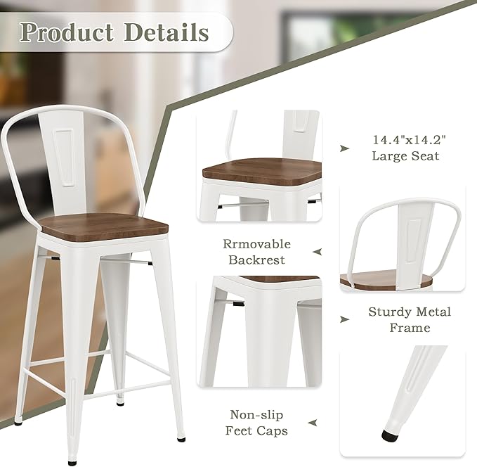 Yongqiang 30 inch Bar Stools Set of 4 Farmhouse Bar Height Stools High Back - Image 9