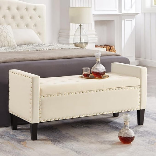 24KF Velvet Modern Upholstered Tufted Button Storage Bench by WEMARTHOMEDECOR