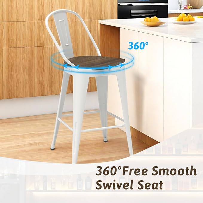 30” Swivel Bar Stools Set of 4, Counter Height Bar Stools Wooden Seat, Metal - Image 7