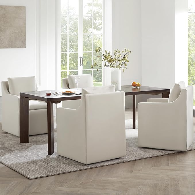 Upholstered Dining Chairs with Casters Washable Cover Side Deskchair with - Image 3