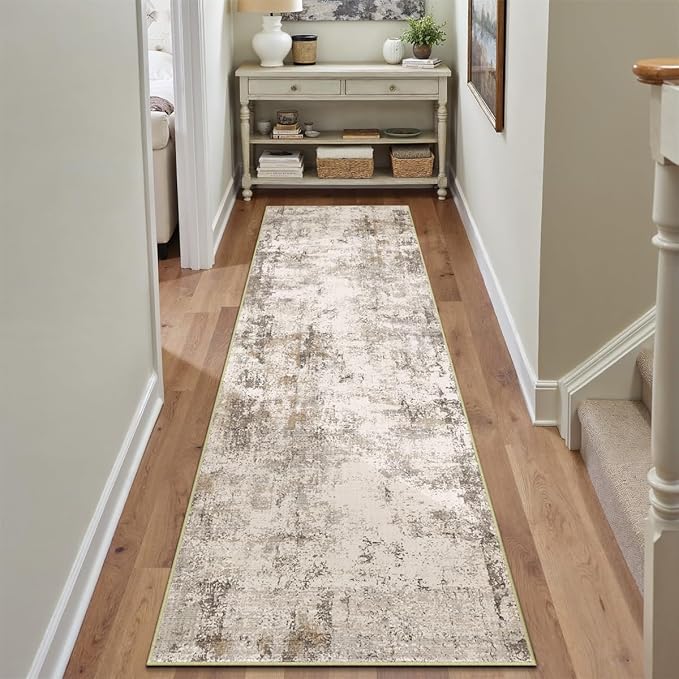 2x12 Washable Runner Rug Brown Grey Neutral Abstract Hallway Kitchen Living - Image 5