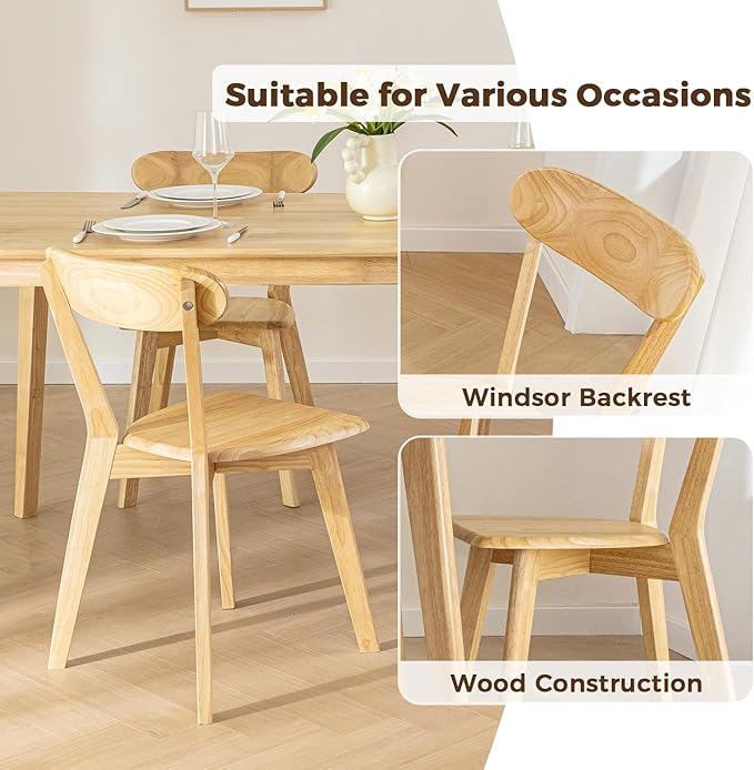 DELAVIN Soild Wood Dining Chairs Set of 6, Mid Century Oak Wood Kitchen Chairs - Image 6