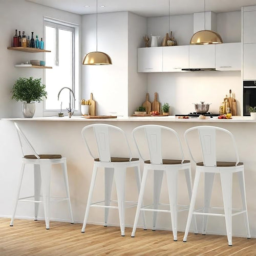 24” Swivel Bar Stools Set of 4, Counter Height Bar Stools Wooden Seat, Metal by Homvinax
