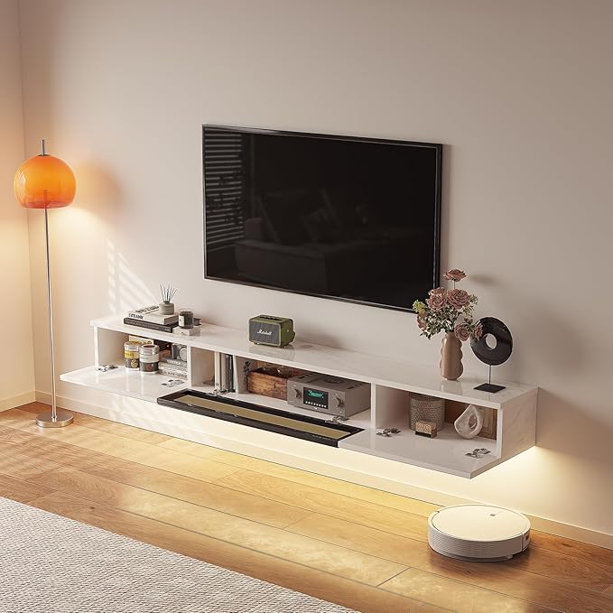 High Gloss Floating TV Stand, Under TV Floating Shelf, Floating TV Cabinet - Image 4
