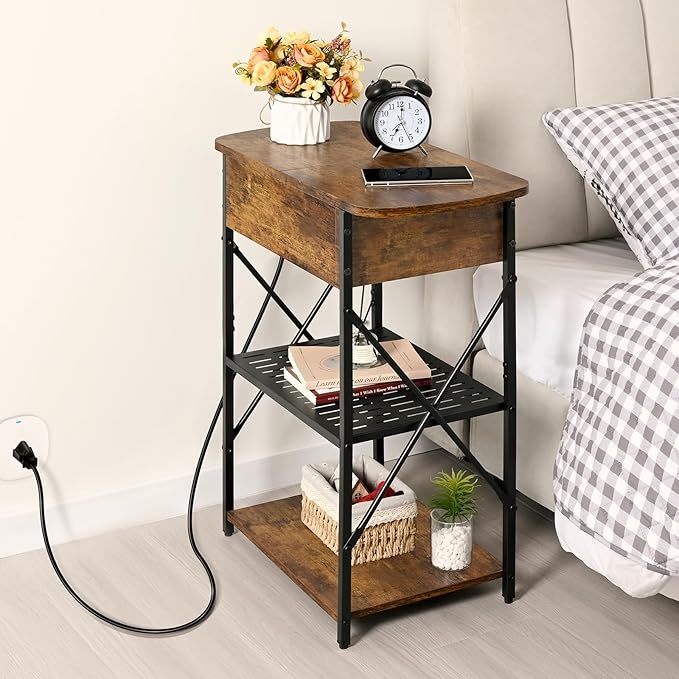 Narrow End Table with Charging Station, Side Table with 3 USB Ports and 2 AC - Image 7