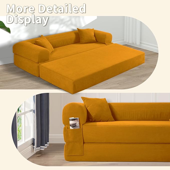 80" Convertible Sofa Bed, Corduroy Deep Seat Folding Pull Out Couch - Image 6