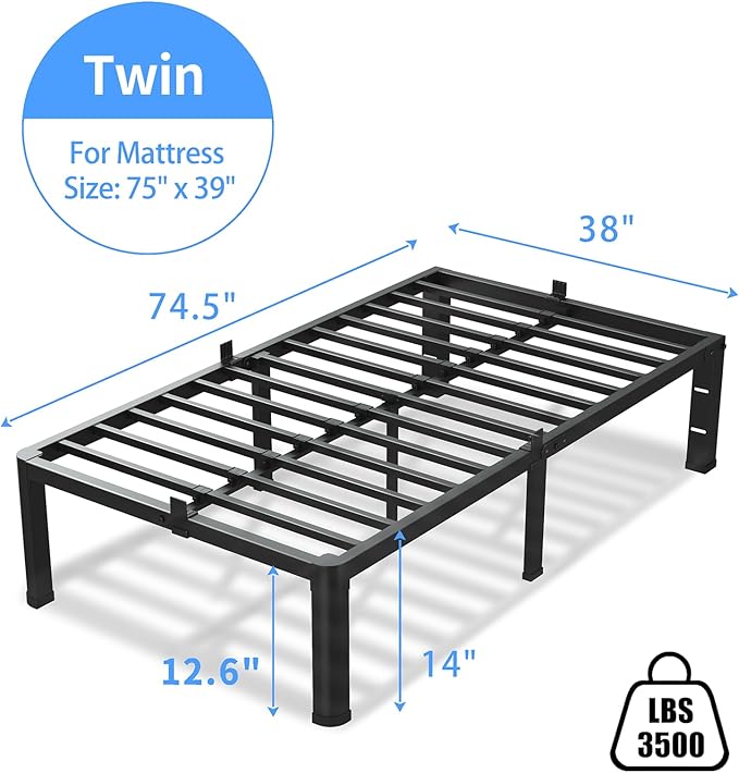 14 Inch Twin Size Bed Frame, 3500Lbs Heavy Duty Metal Platform - Image 3