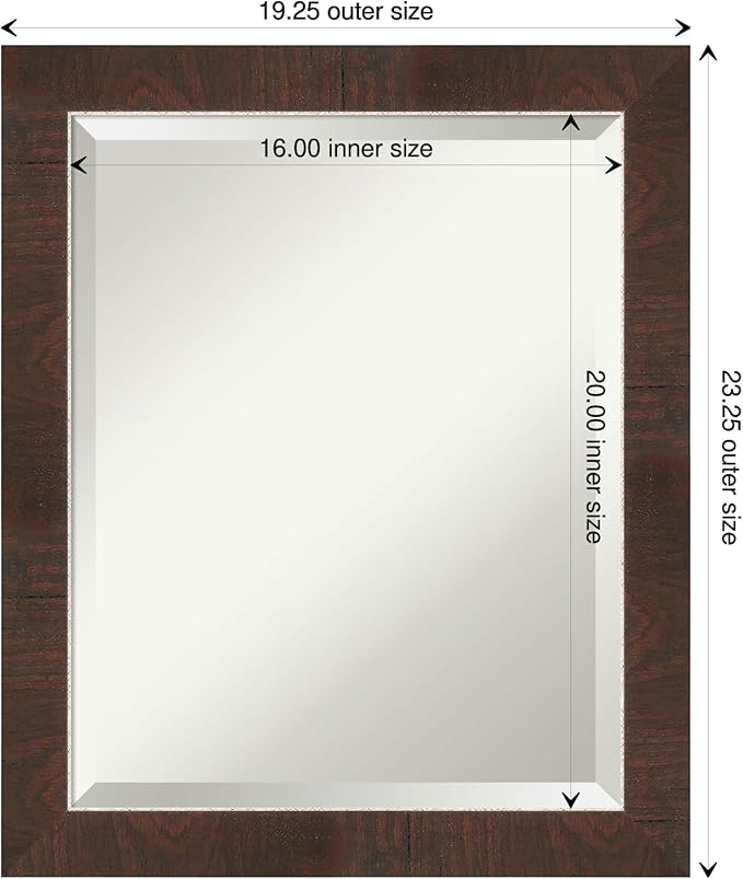 Amanti Art Brown Wall Mirror 23x19 Wildwood Brown Narrow Rectangle Bathroom - Image 4