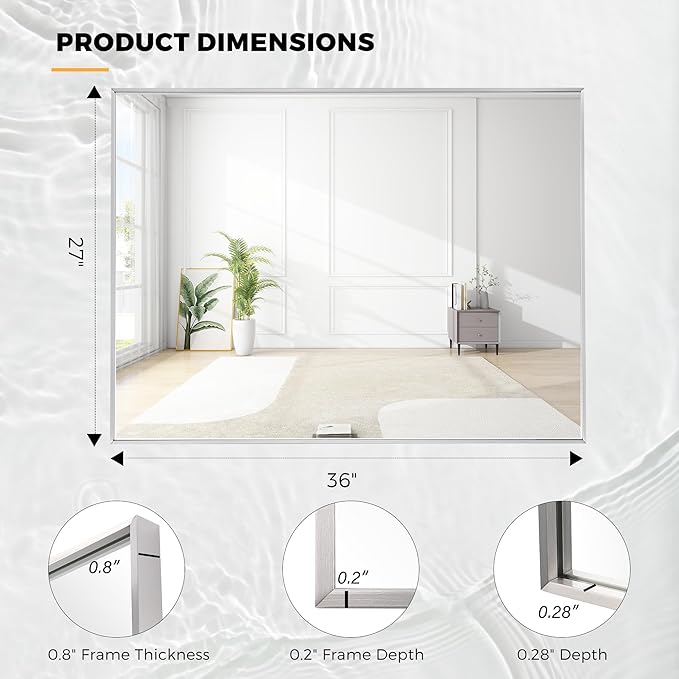 27x36 Inch Nickel Bathroom Mirror - Image 9