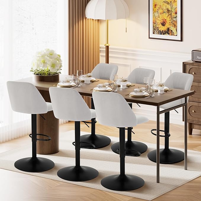 COLAMY Bar Stools Set of 4, Modern Swivel Bar Chairs, Adjustable Upholstered - Image 9