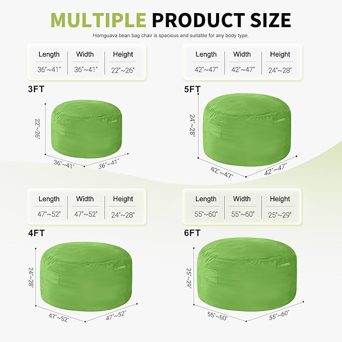 Homguava 6 FT Bean Bag Chair: 6' Bean Bags - Image 2