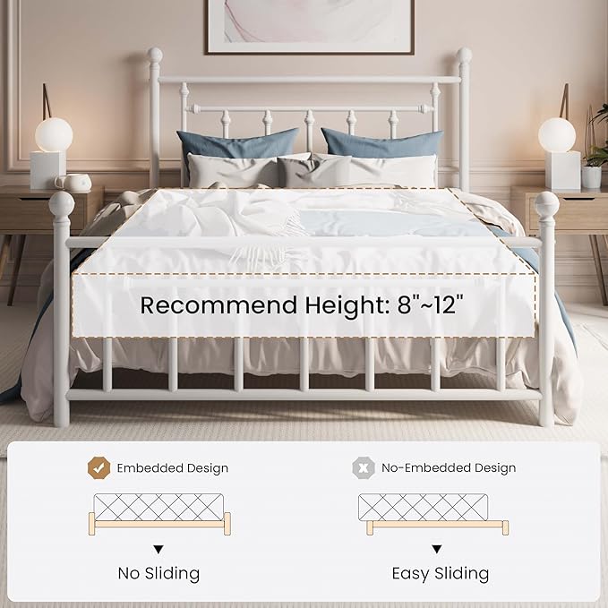 SHA CERLIN 14'' Queen Size Metal Platform Bed Frame/Victorian Headboard and - Image 7