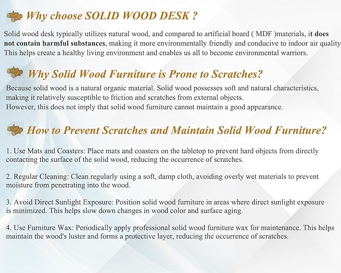 IBF Natural Real Wood Desk, Minimalist 47” Solid Wood Computer Desk, Rustic Desk - Image 8