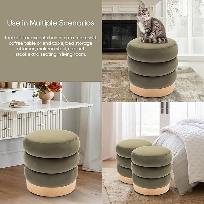 COLAMY Velvet Ottoman Footstool, Tufted Modern Foot Rest Stool - Image 3