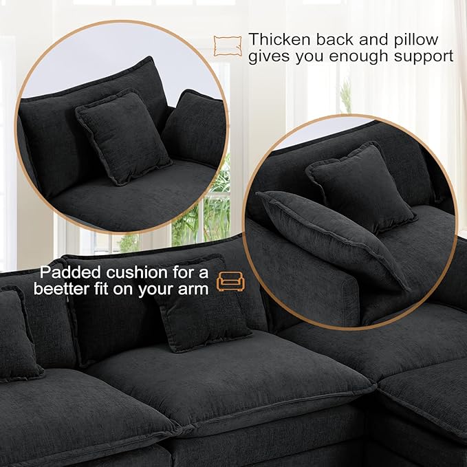 Furniliving 112‘’ L-Shaped Sofa, Luxury Chenille Modular Sectional Couches - Image 4