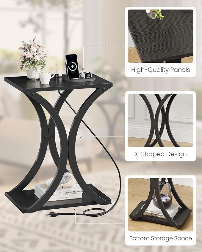 End Table with Charging Station, 2-Tier Modern Side Table, Nightstand with - Image 5