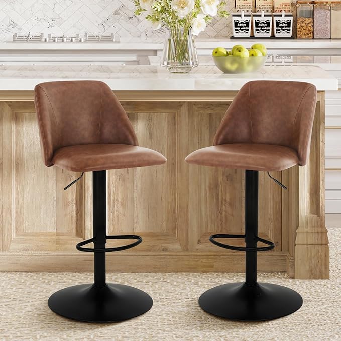 COLAMY Bar Stools Set of 4, Modern Swivel Bar Chairs, Adjustable PU Leather - Image 8