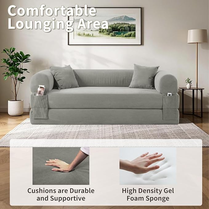 80" Convertible Sofa Bed, Corduroy Deep Seat Folding Pull Out Couch - Image 5