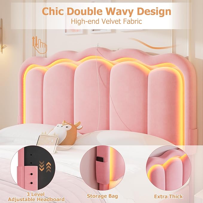 Queen Upholstered LED Bed Frame - Image 6