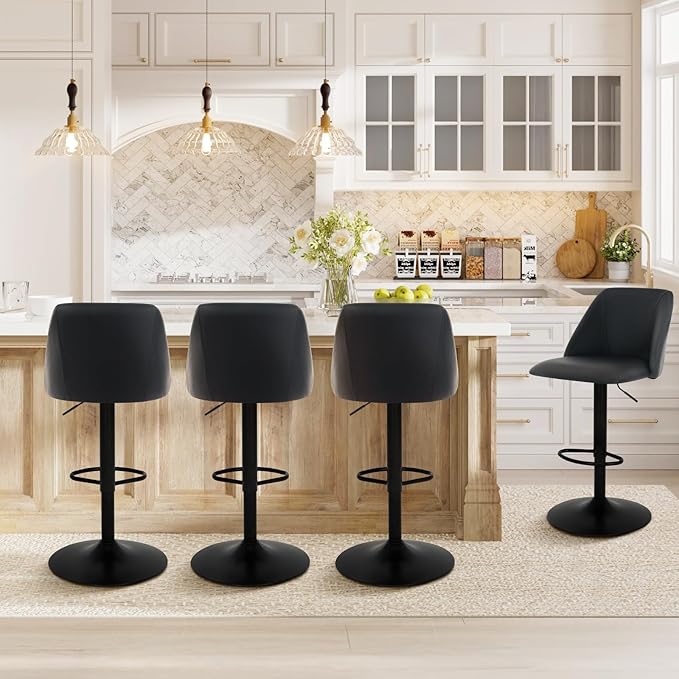 COLAMY Bar Stools Set of 3, Modern Swivel Bar Chairs, Adjustable PU Leather - Image 9