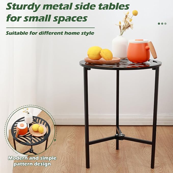 2 Packs 13" Metal Outdoor Side Tables Small Black Outside End Table - Image 5