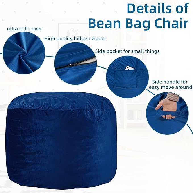 HABUTWAY Bean Bag Chair 3Ft Luxurious Velvet Ultra Soft Fur - Image 5