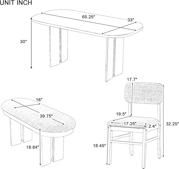 Merax Farmhouse Wooden Dining Set of 6, 65 Inch Rectangular Kitchen Table - Image 7