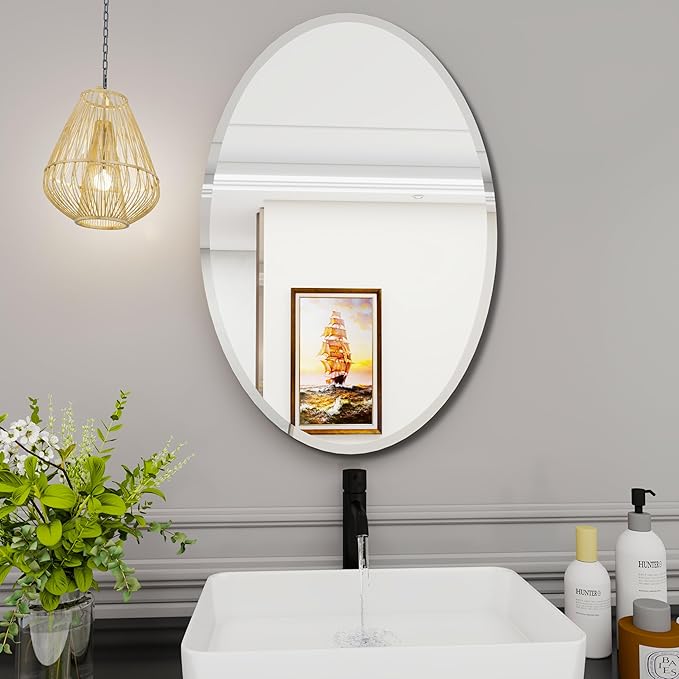 Oval Bathroom Mirror, 24X36 inch Oval Frameless Mirror, Frameless Mirrors - Image 5