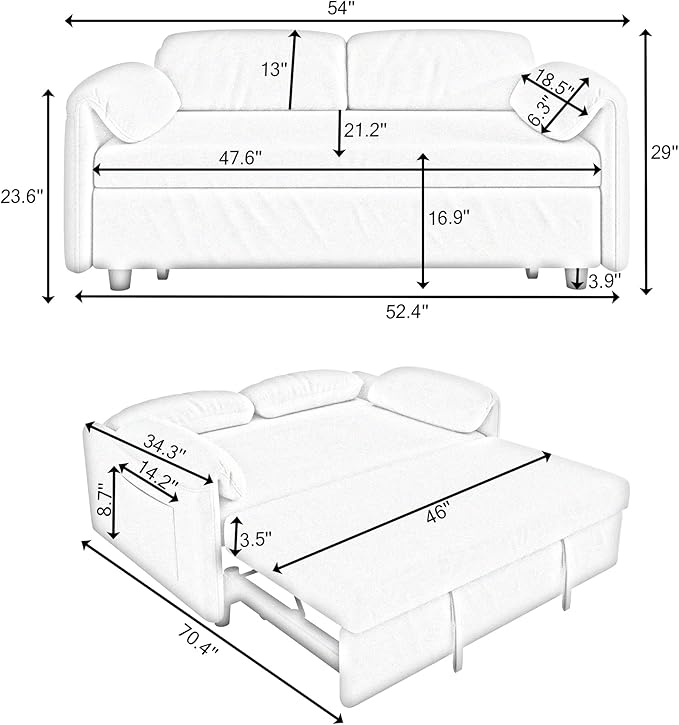 ERYE 3 in 1 Loveseat Sofa Convertible Sleeper Sofabed, Functional Recliner - Image 2