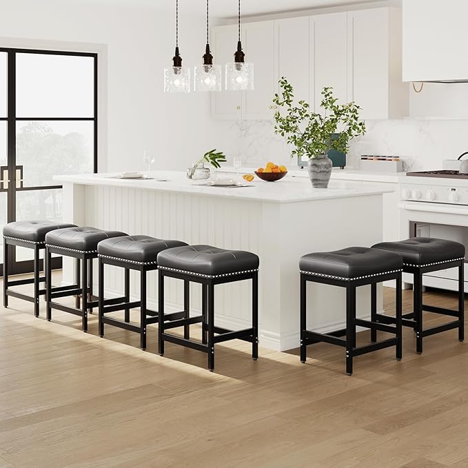 MALOL Set of 6 Saddle Bar Stools Counter Height 24.4”, Modern PU Leather by Unknown