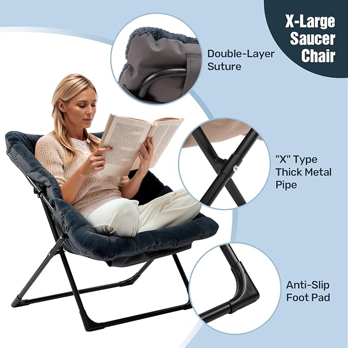 HollyHOME X-Large Saucer Chair, Comfy Oversized Folding Chair, Faux-Fur Reading - Image 5