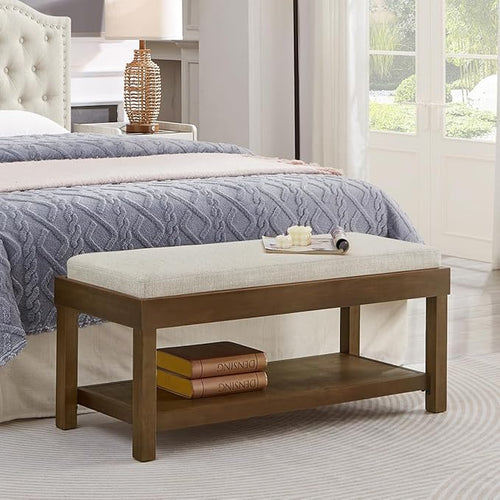 24KF Large Rectangular Storage Bench, Upholstered Seat Cushion, Ottoman Coffee by WEMARTHOMEDECOR