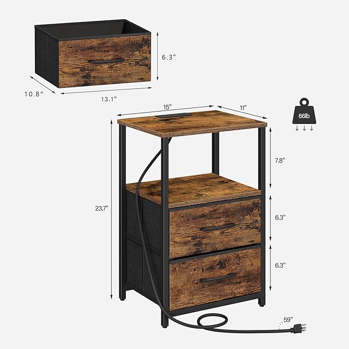 TUTOTAK End Table with Charging Station, Side Table with 2 USB Ports and Outlets - Image 3