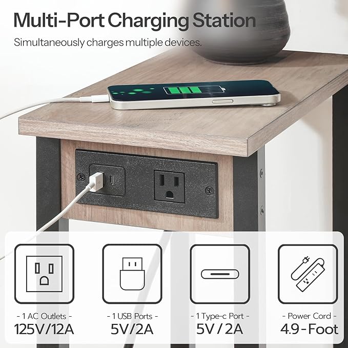 HOOBRO Small End Table with Charging Station, Narrow Side Table with USB Port - Image 9