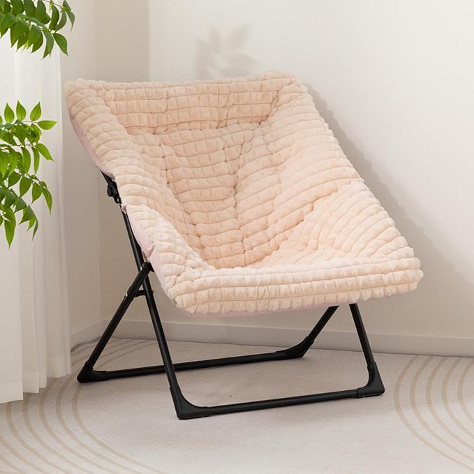 HollyHOME X-Large Saucer Chair, Comfy Oversized Folding Chair, Faux-Fur Reading - Image 7