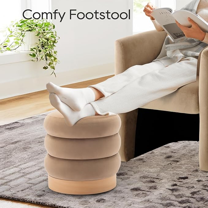 COLAMY Velvet Ottoman Footstool, Tufted Modern Foot Rest Stool - Image 4