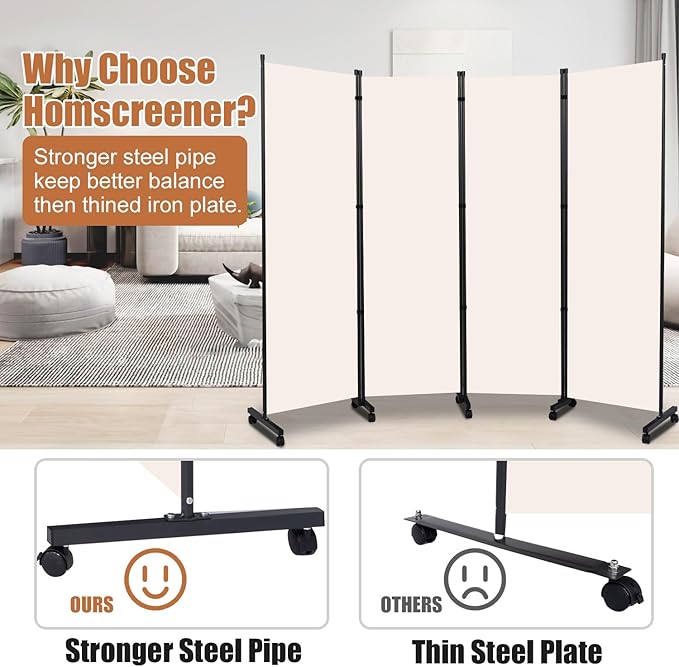 Room Divider Portable 22'' Partition Room Dividers and Folding Privacy Screens - Image 4