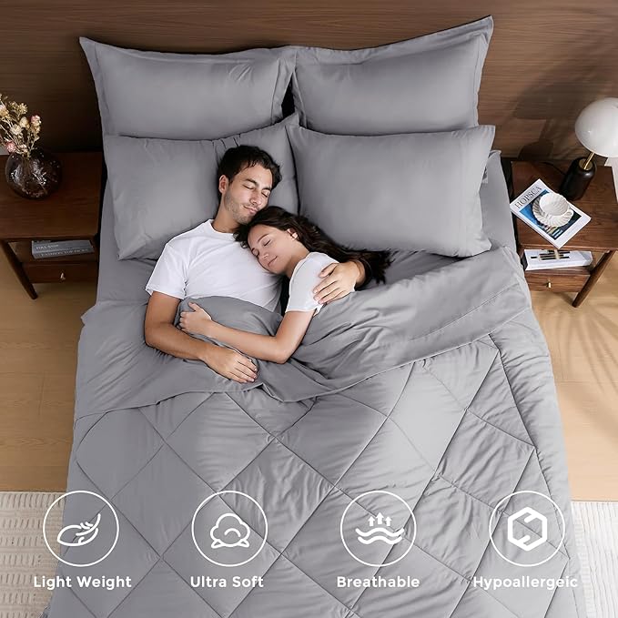 HEVUMYI Oversized Queen Comforter Set Light Grey - Image 2