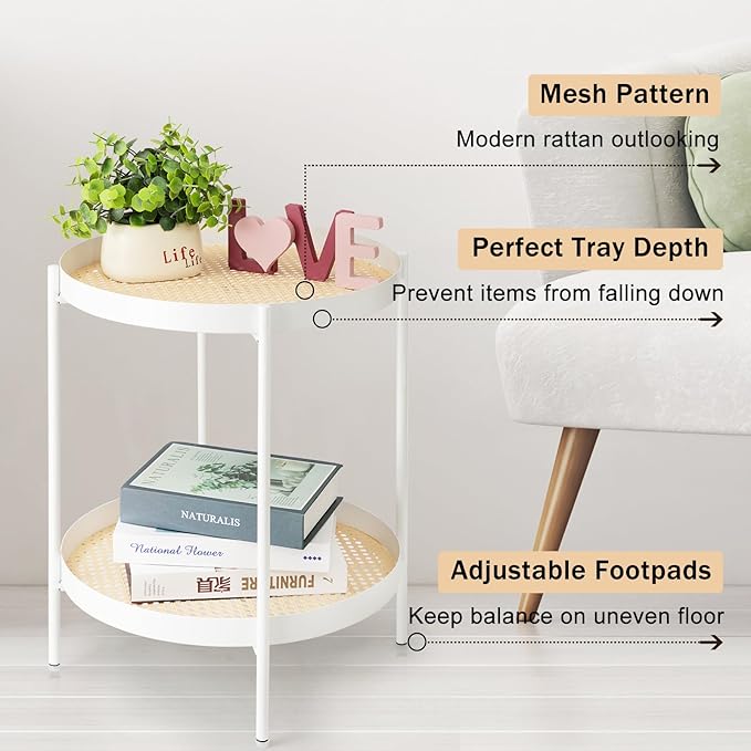 danpinera All Metal Side Table, 2 Tier Anti Rust Small Table - Image 4