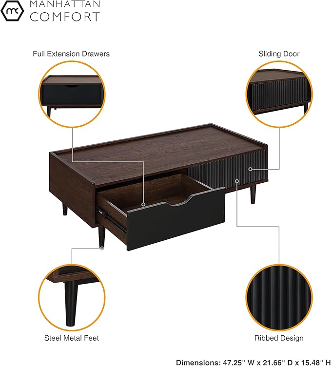 Manhattan Comfort Duane Mid Century Modern Coffee Table - Image 4