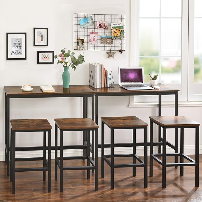 VASAGLE Bar Table, Narrow Long Kitchen Dining Table, Sturdy Metal Frame - Image 2